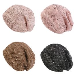 New Women Double Used Beanies Caps Cotton mesh Summer Cap Thin Skullies Casual Bonnet Outdoor Hats Scarf Cap Girls