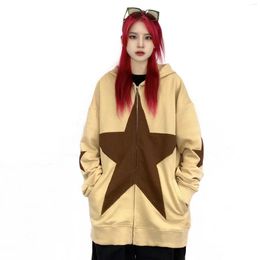 Men's Hoodies High Street Hip Hop Zip Hoodie Y2K Grunge Vintage Star Patch Punk Gothic Terry Hooded Sweatshirt Oversize Harajuku Cotton