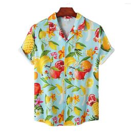 Men's Casual Shirts 2023 Summer Youth Men's Top Hawaiian Style Floral Lapel Fashion Pineapple Print Short-sleeved Shirt