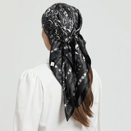 Sarongs Vintage Paisley Silk HeadHair Scarf Women Fashion Black White Print Band Ties Hand Kerchief Foulard Femme Luxe Marque Hijab 230605