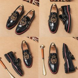 High Quality Glossy Loafers Men Shoes PU Leather Casual Fashion Pointed Head Daily Party Double Buckle Embroidery Trend Gentleman Business Shoes Size 38-48