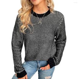 Women's Sweaters Spring/Autumn 2023 Europe-USA Style Thin Pullovers Women/Girl Acrylic Round Collar Splicing Long Sleeve Kniting Sweater