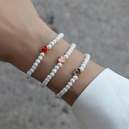 Charm Bracelets Fashion Colourful Heart Bracelet Women Sweet Classic Handmade 4mm Imitation Pearl Bead For Jewellery Gift