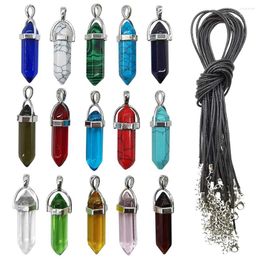 Chains 30PCS/Set DIY Hexagon Healing Pointed Chakra Beads Stone Random Color Pendant For With Leather Necklace Chain