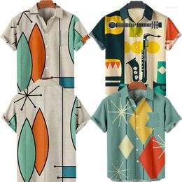 Men's Casual Shirts Harajuku Men's Shirt Y2k Hombre Abstract Art Pattern Short-sleeved Street Hawaii Vintage