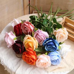 Decorative Flowers 10pcs Simulation Single Rose Flower Wedding Background Flannelette Materials Pography Props Living Room Home Party