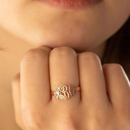 Solitaire Ring Personalized Letter Ring Gold Stainless Steel Round Rings Custom Dainty Ring Boho Vintage Gothic Jewelry Birthday Gift For Women 230607