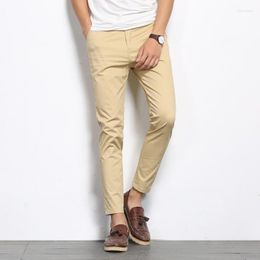 Men's Pants Men's High Quality Cotton Formal Trousers Men Fashions Korean Solid Color Casual Man Nine-Point Straight Suit Khaki