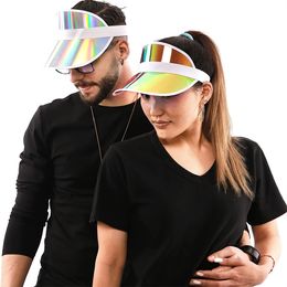 Güneş vizör şapkaları Kadın erkekler holografik lazer pvc güneş vizörü spor düğün partisi sunhat plaj kapağı ayarlanabilir