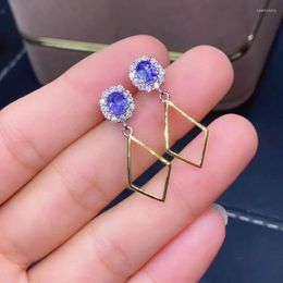 Stud Earrings The Gift For Anniversary Natural Tanzanite 925 Sterling Silver Premium Charm Jewelry Beauty Wedding Party