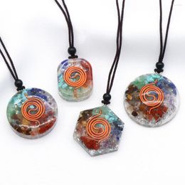 Pendant Necklaces Reiki Healing Natural Resin Colorful Mineral Jewelry 7 Chakra Energy Beads Pendulum Amulet Necklace Gift