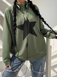 Women's Hoodies WeiYao Autumn 2023 Green Star Graphics Baggy Sweatshirts Women Casual Varsity Outfits Street Style Long Sleeve V Neck