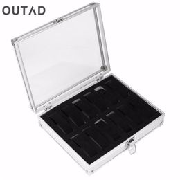 Jewellery Watches Boxes Casket 12 Grid Slots Silver Display Square Case Aluminium Suede Inside Container Holder Organizer286U