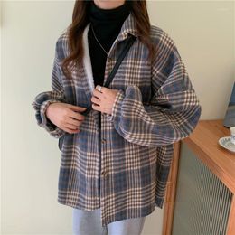 Women's Blouses Chequered Blouse Shirt Women Autumn And Winter 2023 Design Sense Small Size Long Sleeve Top Versatile Woollen Female