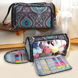 Storage Bags Crochet Bag Space-saving Knitting Tote With Zipper Tools Wool Needles