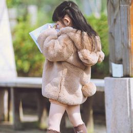 Jackets 2023 Autumn Winter Girls Faux Fur Coat Elegant Baby Boys And Coats Thick Warm Parka Kids Hooded Outerwear Clothes D332