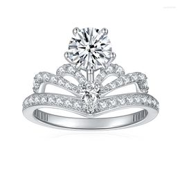 Cluster Rings 1.8 Ct All Moissanite Engagement Crown Ring 925 Sterling Silver For Women Anniversary Wedding