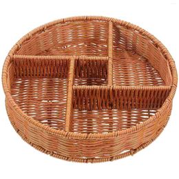 Dinnerware Sets Woven Storage Box Dried Fruit Basket Nuts Display Imitation Rattan Holder Household Container Candy Serving Tray Desktop