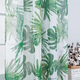 Curtain Rustic Embroidered Sheer Curtains Green Leaves Tulle Blackout For Living Room Drapes 100x200cm