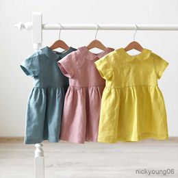 Girl's Dresses Cotton Linen Doll Collar Baby Princess Dress New Girls' Clothing Spring And Summer Short-Sleeve TZ01 R230607