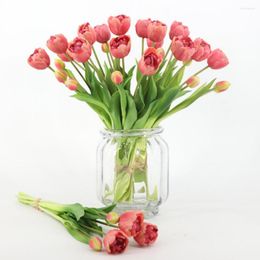 Decorative Flowers 40CM Silicone Tulip Artificial Flower Real Touch Bouquet Luxury Home Living Room Decor Fake Plant