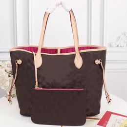 2023 Fashion Handbag Tote Bag Large Capacity Shopping Shoulder Bags Oxidate Leather Classic Letter Old Flower Women Handbags Purse 2pcs Set
