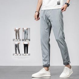 Men's Pants Summer Soft Lyocell Fabric Casual Men Thin Stretch Slim Fit Classic Solid Colour Korean Blue Brown Breathable Trousers Male