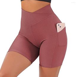 Active Shorts Pockets Yoga Fitness Women Slim High Waist Seamless Leggings V Design 2023 Gym Running Workout Tummy Control
