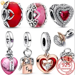 925 Sterling Silver for pandora charms authentic bead beads Pink Love Potion Murano Glass Heart Dangle
