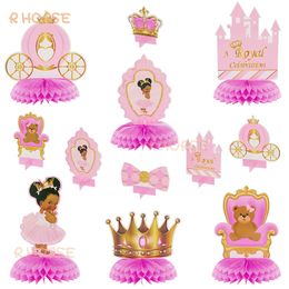 Special Occasions 12Pcs African American Baby Girls Honeycomb Pink Royal Themed Crown Carriage Table Topper Centrepieces Gender Reveal Party Decor 230606