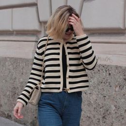 Women's Knits Boho Inspired STRIPED KNIT CARDIGAN WITH BUTTONS Black High Street Fashion Sweater Vest 2023 Y2k