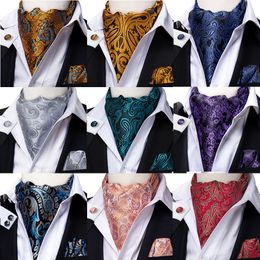 Neck Ties Hi-Tie Fashion Men's Cravat Set Luxury Floral Paisley Cravat Tie Men 100% Silk Red Blue Pink Ascot Pocket Square Cravat for Men 230607