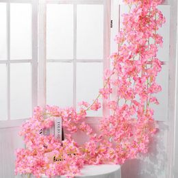 Decorative Flowers 2pc 180cm Artificial Cherry Blossom String Wedding Arch Garland Ivy Silk Fake Vine For Party Home Decoration