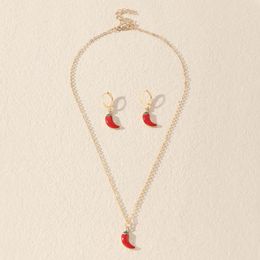 Chains Fashion Red Small Chilli Pepper Necklace Earrings Sets Gold Colour Jewellery Set For Women Birthday Party Gifts