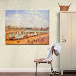 High Quality Handcrafted Camille Pissarro Oil Painting The Port of Dieppe Landscape Canvas Art Beautiful Wall Decor