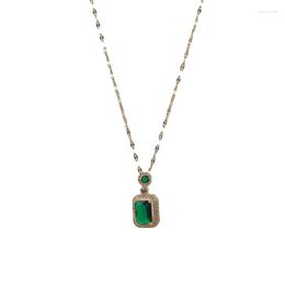 Pendant Necklaces Ins Emerald Necklace Female Zircon Crystal Retro Temperament Jewellery