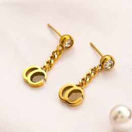 Classic Style Stainless Steel Dangle Earrings Famous Women Brand Letter Designer Chandelier Earring 18K Gold Plated Inlaid Crystal Ear Loop Christmas Jewellery