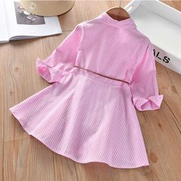 Girl's Dresses Children Dress Spring Summer Turn-Down Collar Kids Striped Clothes Fashion Baby Girls Clothing Child Solid Colour