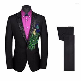 Men's Suits 2023 Fashion Brand Slim Fit Black Jacket Pants Formal Dress Men Suit Unique Embroidered Groom Tuxedos Bespoke Plus Size
