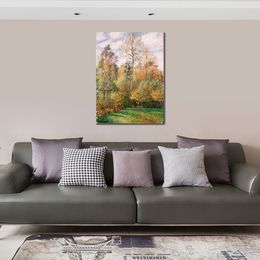 Handmade Canvas Art Autumn Poplars Camille Pissarro Painting Impressionist Landscape Artwork Bathroom Decor