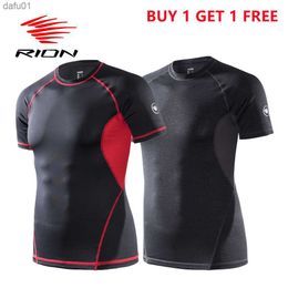 RION Sportswear Gym T Shirt Men Fitness Shirts Buy 1 Get 1 Free Bodybuilding Sport Men Running Man Workout Shirt 2 Pack L230520