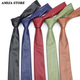 Neck Ties Classic PU Leather For Men Black Red Gold Silver Cravats Wedding Party Business Suits Male Tie Shirt Accessories Wholes 230605