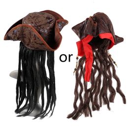 Special Occasions Children Adult Pirate Captain Hat Cosplay Costume Cap Halloween Masquerade Party Performance Headgear Braids Props 230606