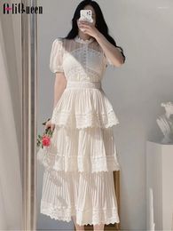 Basic Casual Dresses Self Portrait Summer Women Vintage Puff Short Sleeve Lace Dress Elegant Cascading Layers Ball Gown Maxi Party Vestidos
