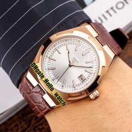 Cheap New Overseas 4500V 000R-B127 Automatic Mens Watch Date Silver Dial Rose Gold Case Brown Leather Strap Sport Watches Hello wa283U