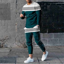 Man Jogging Suit 3D Printed Patchwork Long Sleeve T-Shirt Trousers 2 Pice Set Streetwear Casual Tracksuit Male Oversized Jogging L230520