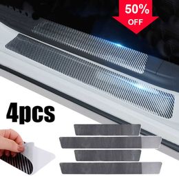 Car 4pcs Universal Car Carbon Fibre Protector Sticker Car Door Sill Anti-Scratch Film Trunk Bumper Protection Stickers Accessories