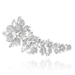 7 5 Inch Extra Large Vintage Rhodium Silver Plated Clear Rhinestone Bridal Brooches Women Party Pins267z307E