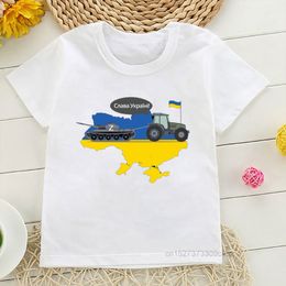 T-shirts Summer Fashion Ukraine Flag Sunflower Print T-Shirt Kids Harajuku T Shirt Children Clothes Boys White Tees Tops 230606