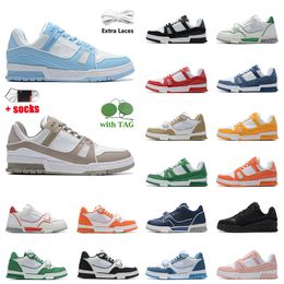 Fashion designer shoes logo embossed virgil x 1 trainer calfskin leather abloh tripler black white pink sky blue denim low vuittns platform women mens sneakers us 11